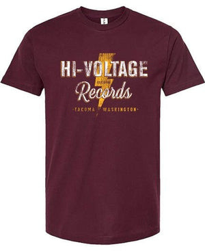 Hi-Voltage Merch Hi-Voltage Distressed Logo T-Shirt - Burgundy