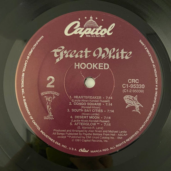 Used Vinyl Great White – Hooked LP USED VG++/VG 1991 Record Club Edition J082423-06