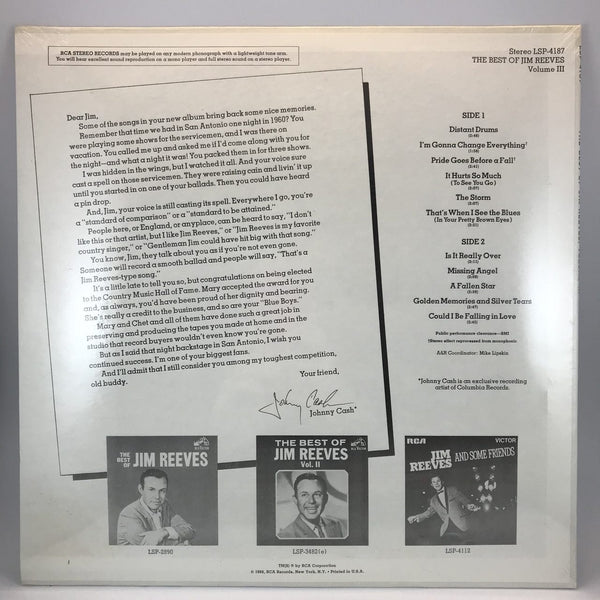 Used Vinyl Jim Reeves - Best Of Vol III LP SEALED NOS USED 3429