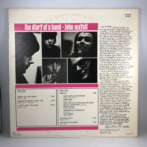 Used Vinyl John Mayall - The Diary of a Band LP VG+/VG USED I012822-022