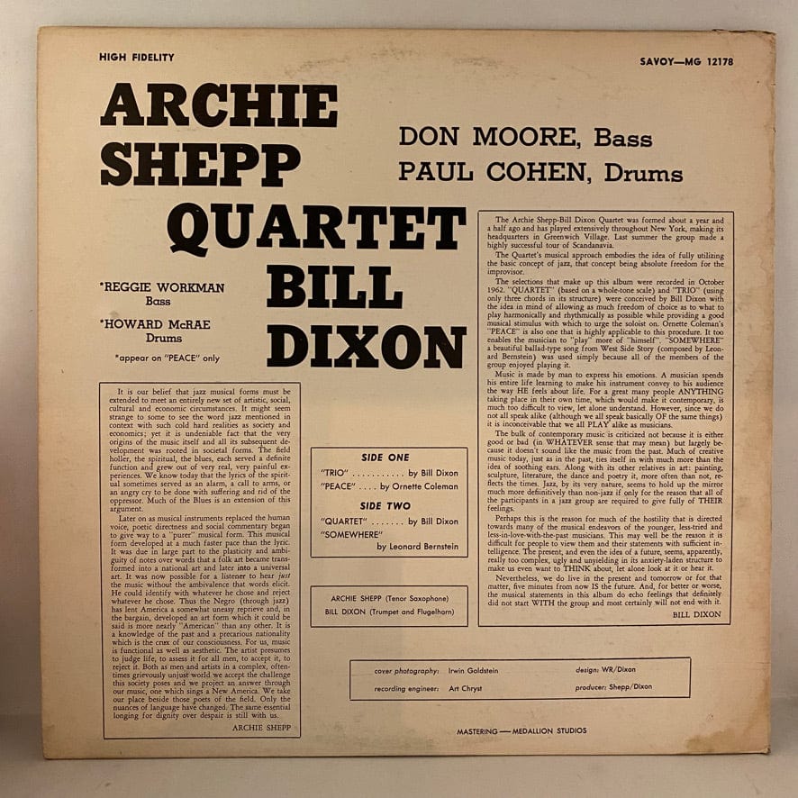 The Archie Shepp-Bill Dixon Quartet – The Archie Shepp-Bill Dixon Quar