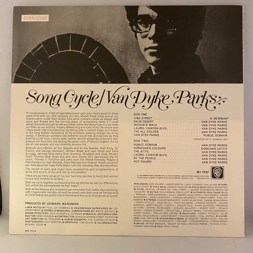 Van Dyke Parks – Song Cycle LP USED NM/NM 180 Gram Mono RSD 2013 Numbe