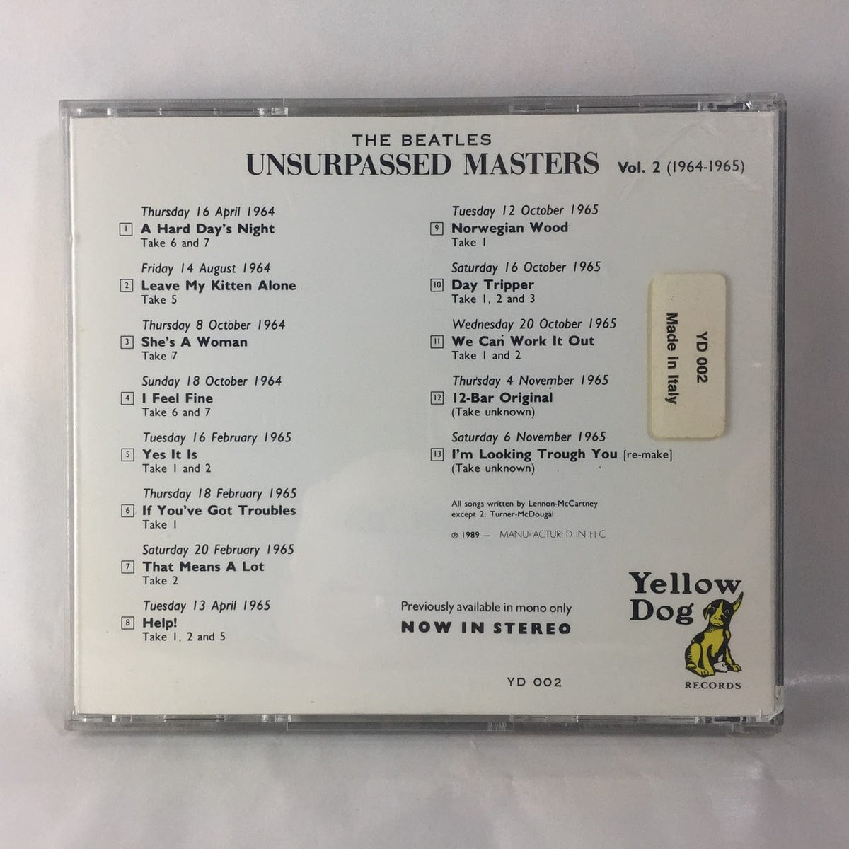Beatles Unsurpassed Masters Vol. 1964-1965 CD Yellow Dog Records N –  Hi-Voltage Records