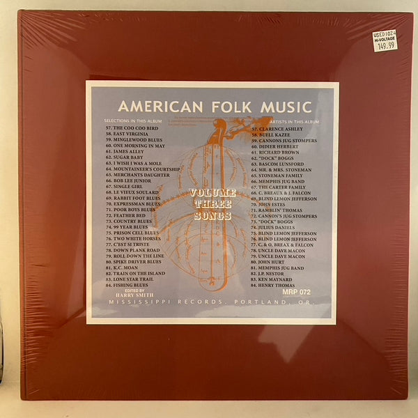 Harry Smith – Anthology Of American Folk Music Volume Three: Songs 2LP USED NOS STILL SEALED 2014 Mississippi Pressing