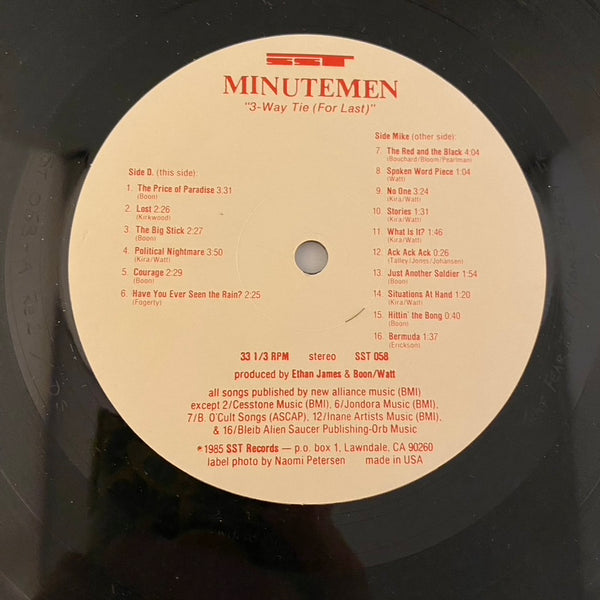 Minutemen – 3-Way Tie (For Last) LP USED VG++/VG+ 1985 Pressing