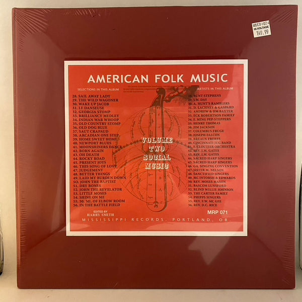 Harry Smith – Anthology Of American Folk Music Volume Two: Social Music 2LP USED NOS STILL SEALED 2014 Mississippi Pressing