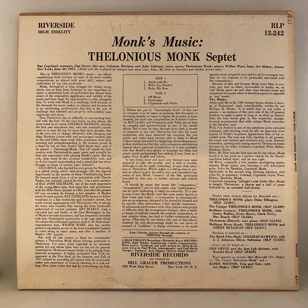 Thelonious Monk Septet – Monk's Music LP USED VG++/VG+ 1960 Mono Pressing