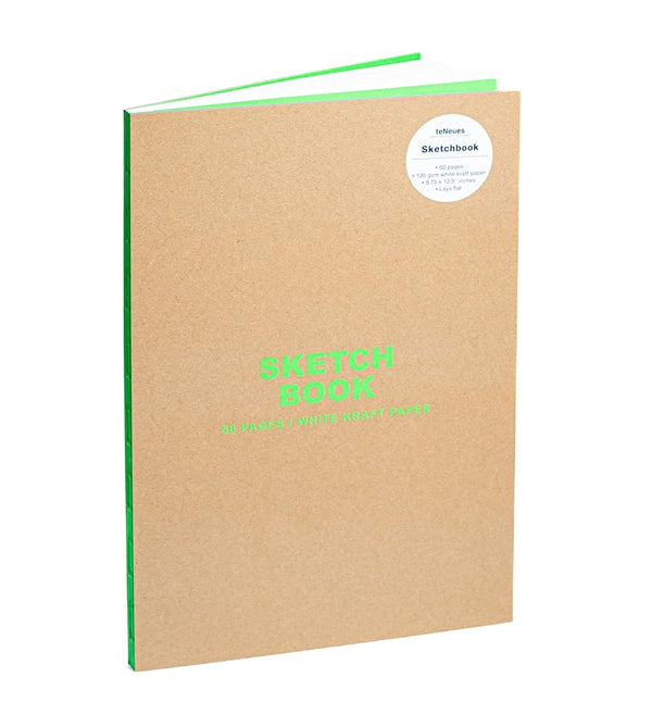 teNeues - Sketchbook Large Format - 50 White Kraft Pages, Lay Flat Binding, Kraft and Neon Green: Sketchbook: Sketchbook cover image