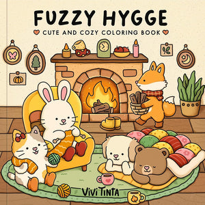 Fuzzy Hygge: Cute and Cozy Coloring Book for Adults & Teens Featuring Adorable Animals Characters for Stress Relief cover image