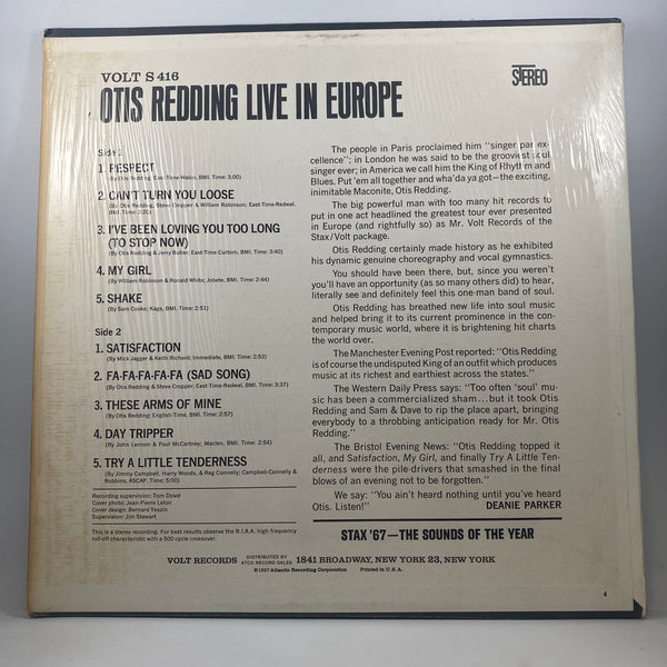 Otis Redding – Otis Redding Live In Europe LP USED Vinyl VG+/VG+