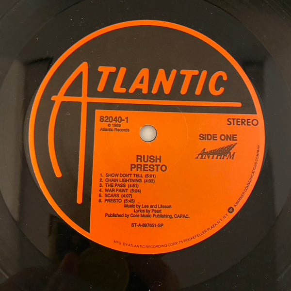 Rush – Presto LP USED VG++/VG+ 1989 Pressing