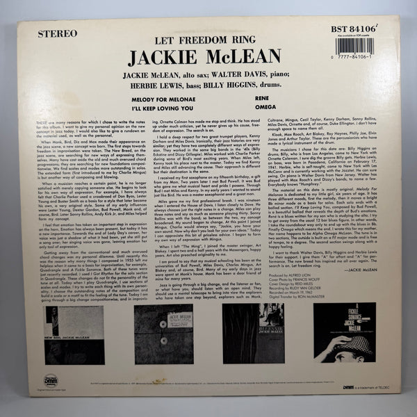 Jackie McLean – Let Freedom Ring LP USED Vinyl NM/VG+