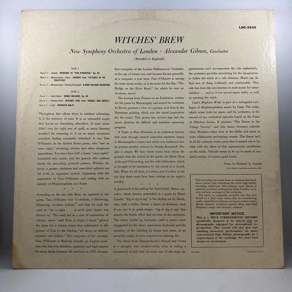 New Symphony Orchestra Of London, Alexander Gibson – Witches' Brew LP USED Vinyl VG+/VG