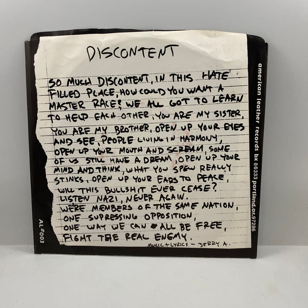 Poison Idea – Discontent b/w Jailhouse Stomp 7" USED Vinyl VG+/VG+