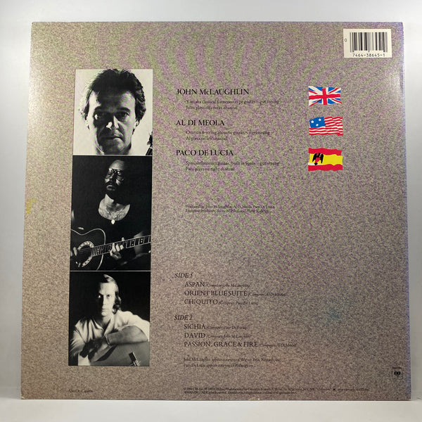 John McLaughlin, Al Di Meola, Paco De Lucía – Passion, Grace & Fire LP USED Vinyl NM/VG+