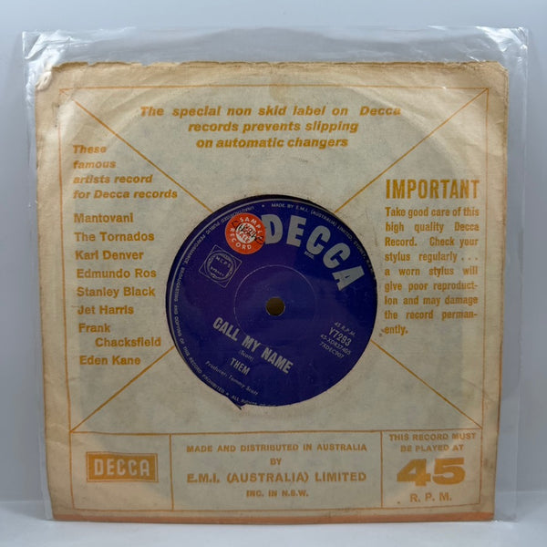 Them – Call My Name 7" USED Vinyl VG+/Generic