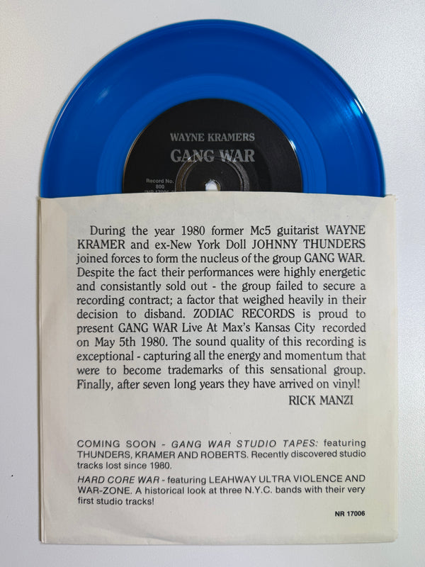 Gang War – Wayne Kramers "Gang War" Featuring Johnny Thunders 7" USED VG+/VG++ Color Vinyl