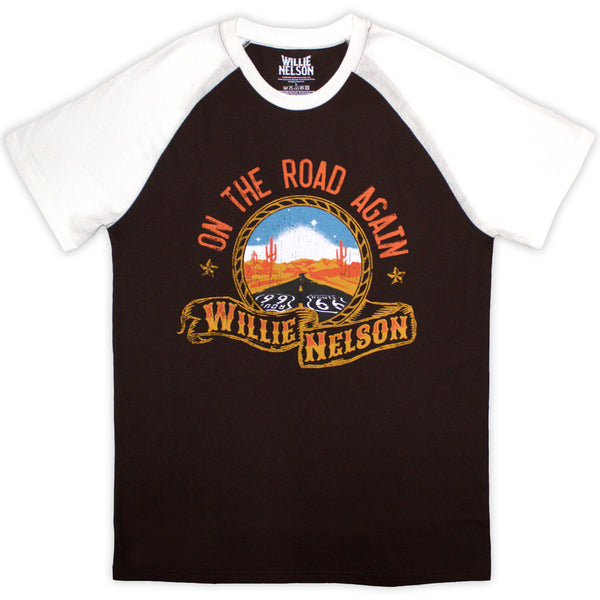 Willie Nelson Raglan T-Shirt - Route 66 Brown/White