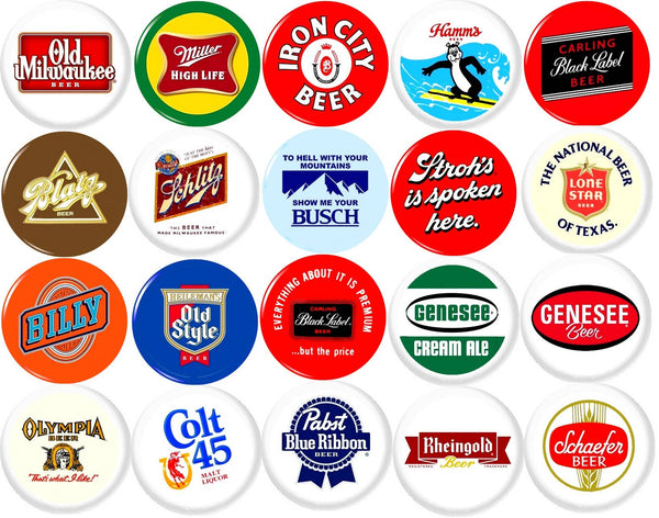 Classic beer x 20 1" inch (25mm) button pins bartender bars