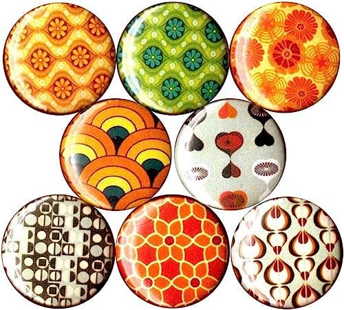 Mid Century Modern Print x 8 1" inch (25mm) pins 1960s 60s