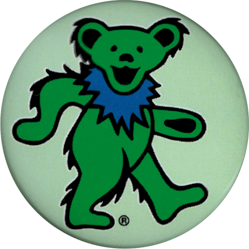 Pin-on Button - 1.25 Inch - Grateful Dead - Green Jerry Bear
