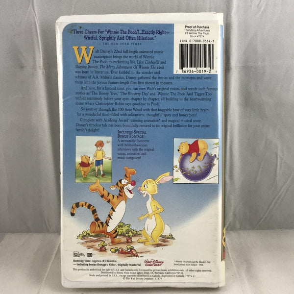 Used VHS Winnie The Pooh - The Many Adventures Of VHS Disney USED 1871