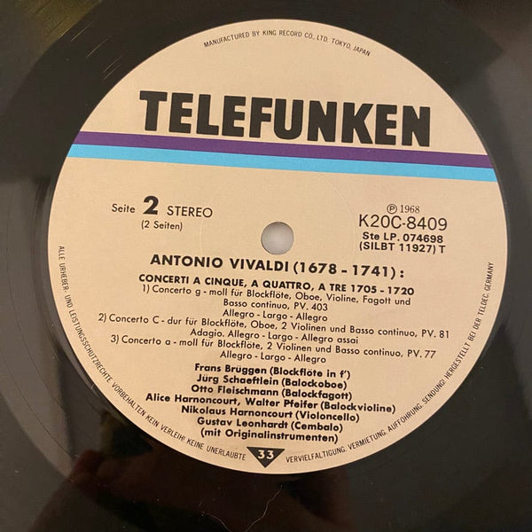 Used Vinyl Antonio Vivaldi – Concerti A Cinque, A Quattro, A Tre (1705-1720) LP USED VG++/VG++ Japanese Pressing J030923-05