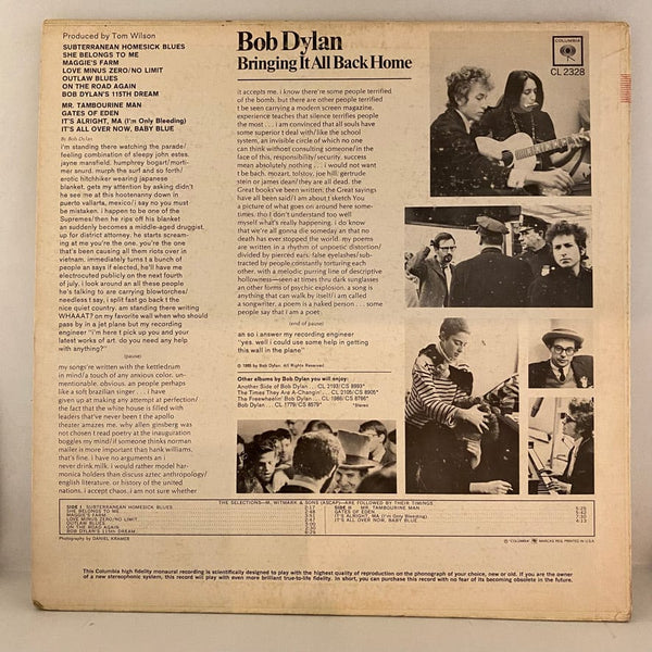 Used Vinyl Bob Dylan – Bringing It All Back Home LP USED VG++/VG+ 1965 2-Eye Mono Pressing J071424-09