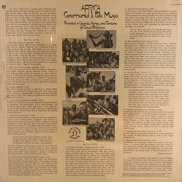 Used Vinyl David Fanshawe – Africa - Ceremonial & Folk Music LP USED VG++/VG J080822-10