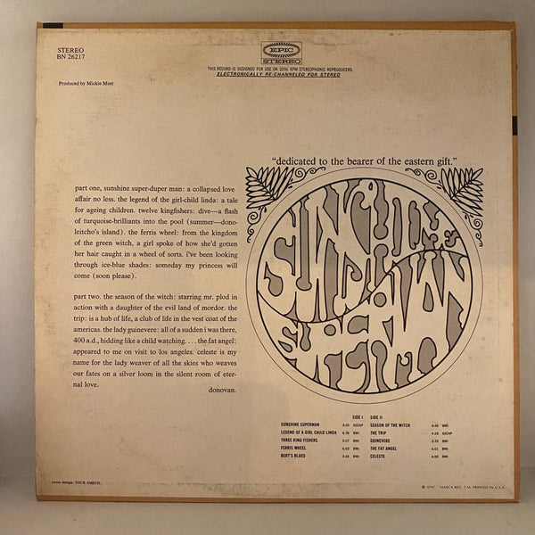 Used Vinyl Donovan – Sunshine Superman LP USED VG+/VG+ 1966 Pressing J081524-02