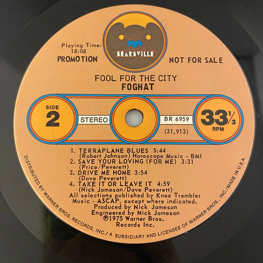 Foghat – Fool For The City LP USED VG++/VG Promo