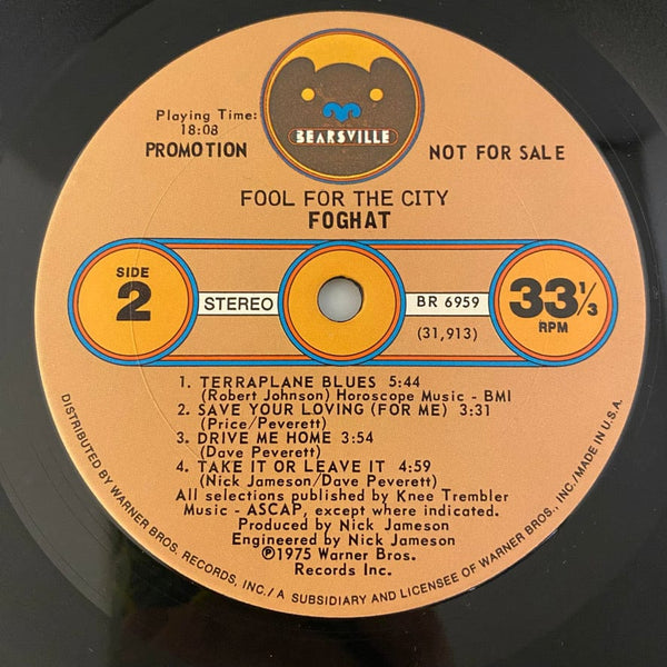 Used Vinyl Foghat – Fool For The City LP USED VG++/VG Promo J092222-15