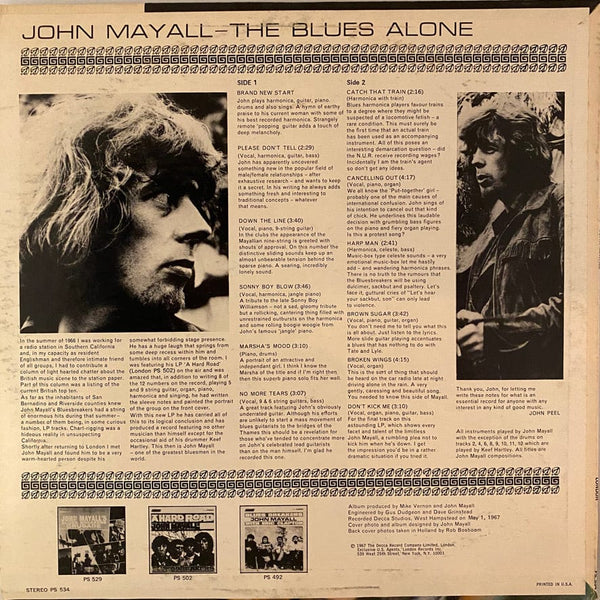 Used Vinyl John Mayall - The Blues Alone LP USED NM/VG+ J072422-11