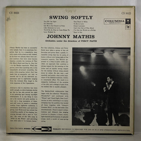 Used Vinyl Johnny Mathis - Swing Softly LP NM-VG+ USED 11698
