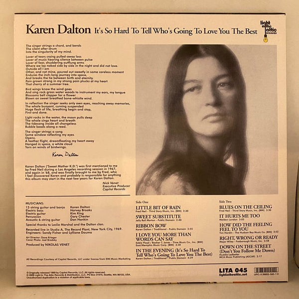 Used Vinyl Karen Dalton – It's So Hard To Tell Who's Going To Love You The Best LP USED VG++/VG+ 2009 LITA Pressing J092124-08