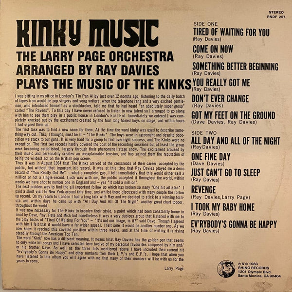 Used Vinyl Larry Page Orchestra – Kinky Music LP USED VG++/VG Picture Disc J102122-05