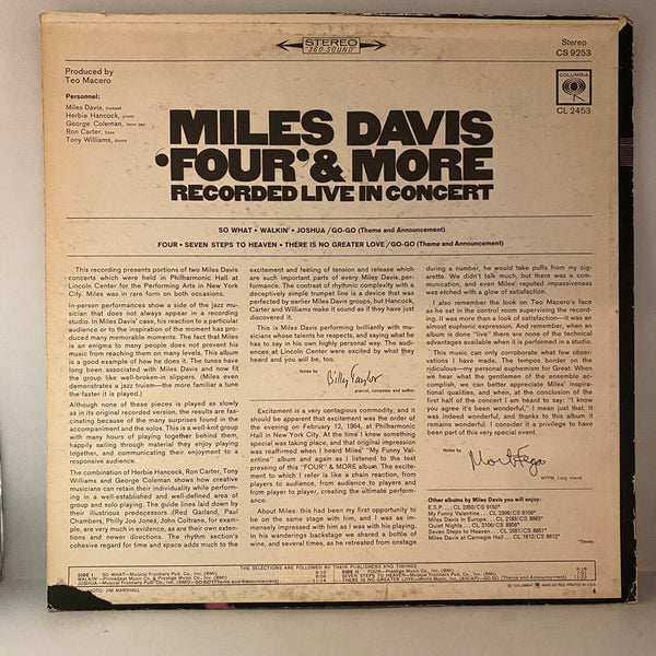 Used Vinyl Miles Davis – 'Four' & More - Recorded Live In Concert LP USED VG++/VG 1966 Pressing J060724-06