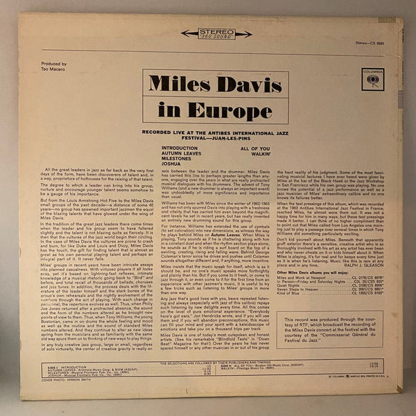 Used Vinyl Miles Davis – Miles Davis In Europe LP USED VG++/VG++ 1964 Pressing J060724-13