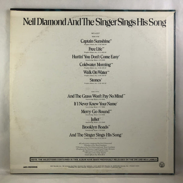 Used Vinyl Neil Diamond - And the Singer Sings His Song LP NM-VG++ USED 10553