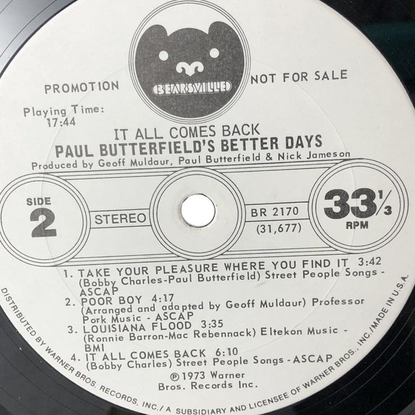 Used Vinyl Paul Butterfield's Better Days - It All Comes Back LP WLP Promo NM-VG++ USED 12055