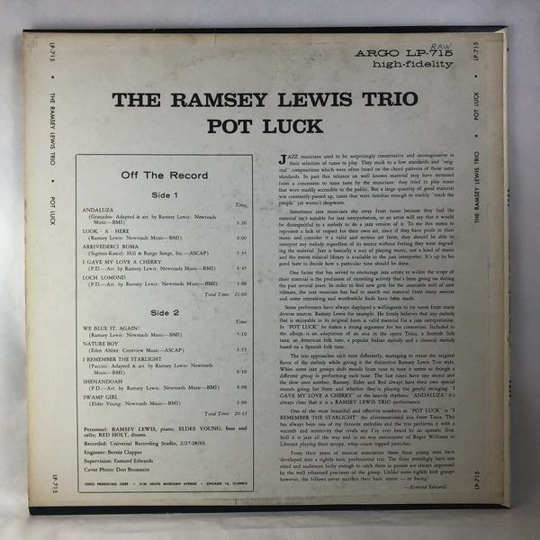 Used Vinyl Ramsey Lewis Trio - Pot Luck LP VG+-VG USED 10165