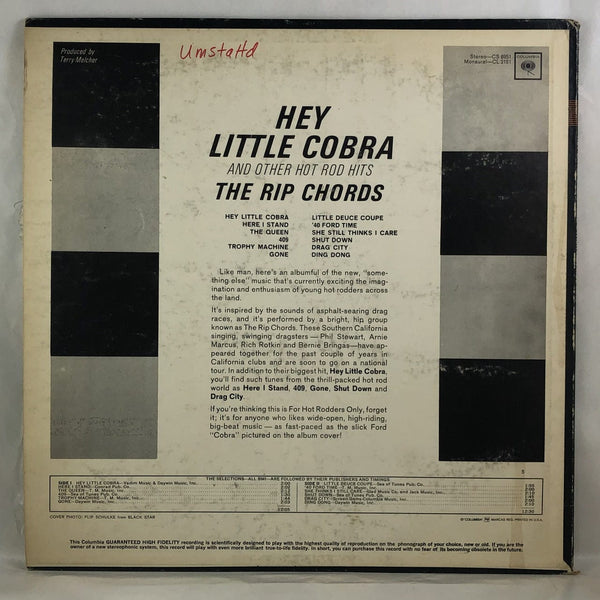 Used Vinyl Rip Chords - Hey Little Cobra and Other Hot Rod Hits LP VG-G USED 11630