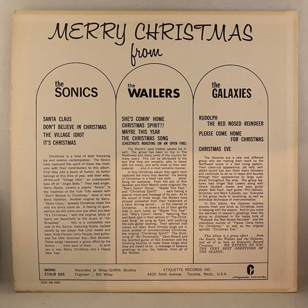 Used Vinyl Sonics, Wailers, Galaxies - Merry Christmas LP USED VG/VG+ 1965 Etiquette Mono J113023-10