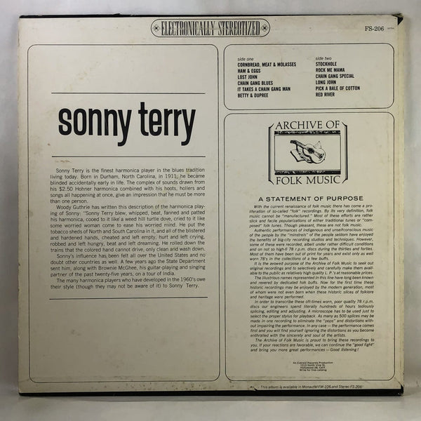 Used Vinyl Sonny Terry - Archive of Folk Music LP VG+-VG USED 12463