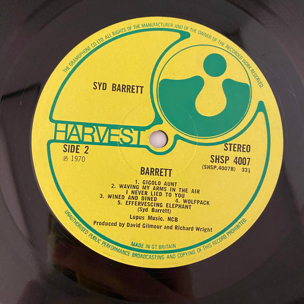 Used Vinyl Syd Barrett – Barrett LP USED VG+/VG Original UK Pressing J062623-10