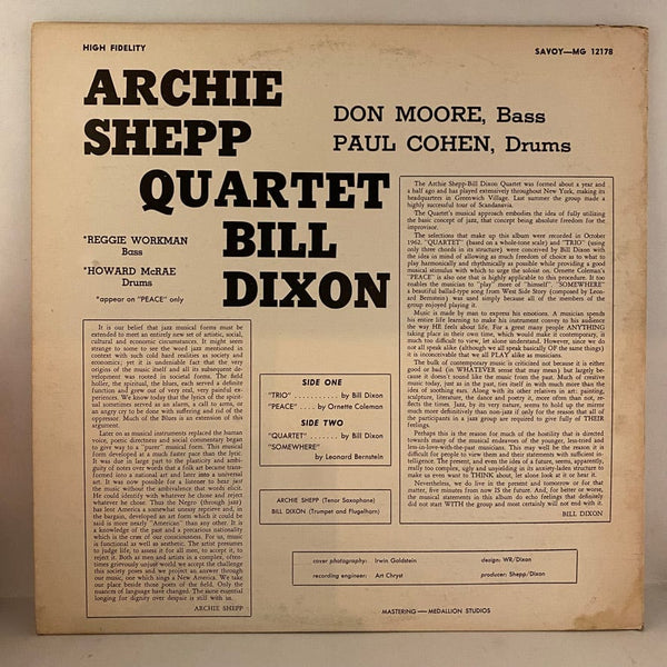 Used Vinyl The Archie Shepp-Bill Dixon Quartet – The Archie Shepp-Bill Dixon Quartet LP USED VG++/VG 1962 Mono Pressing J070524-22