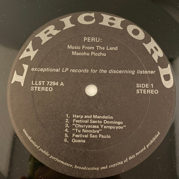 Used Vinyl Various Artists – Peru: Music From The Land Of Macchu Picchu LP USED VG++/VG+ J080122-04