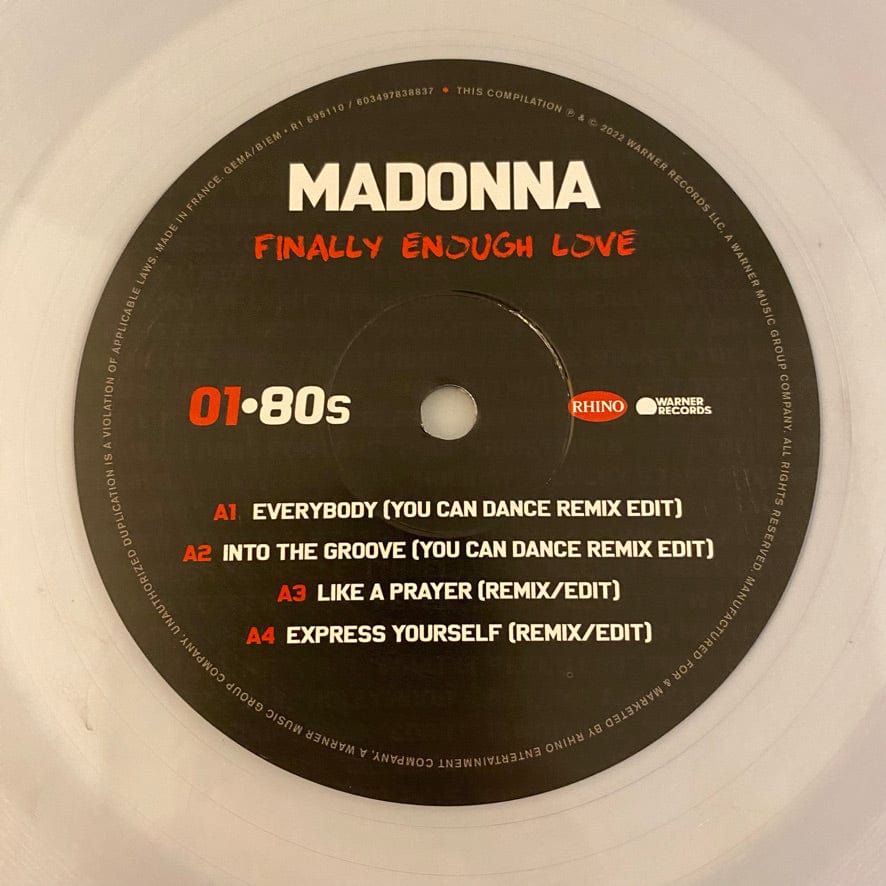 Madonna – Finally Enough Love 2LP USED NM/NM Clear Vinyl – Hi